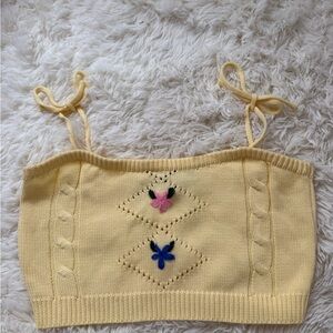 Yellow Cider knit top with flower details. Never worn and has tags!!!